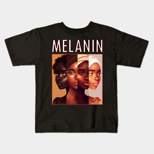 Afrocentric Melanin Shades Black Women Kids T-Shirt by Merchweaver